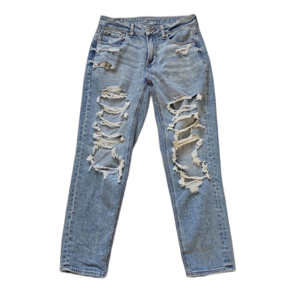 American Eagle Women’s Mom Jeans Size 4 Distressed Ripped High Rise Trendy